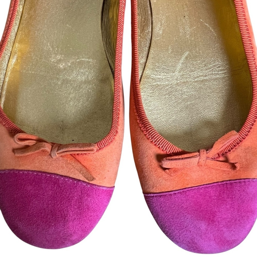 PRADA Suede Ballet Flats Orange Pink Colorblock Shoes Sz 36.5 (6.5 US) Slip-on - Picture 6 of 11
